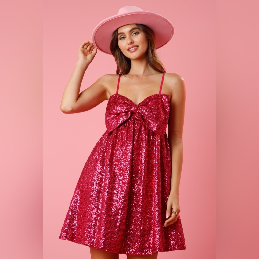 Bow Bust Sequin Mini Dress - Peach Love - Picture 6 of 6